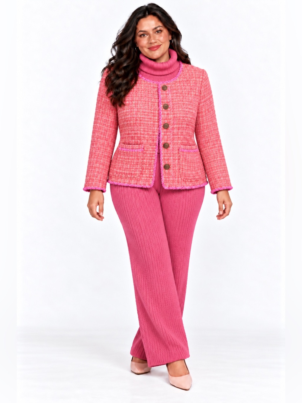 J. Jill SZ 2X Orange/pink “Dahilia”tweed jacket w/front patch pockets/bust 49”